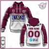 NRL Manly Warringah Sea Eagles Custom Name Number 2021 Away Jersey Pullover Hoodie