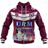 NRL Manly Warringah Sea Eagles Custom Name Number x Bluey Zip Up Hoodie