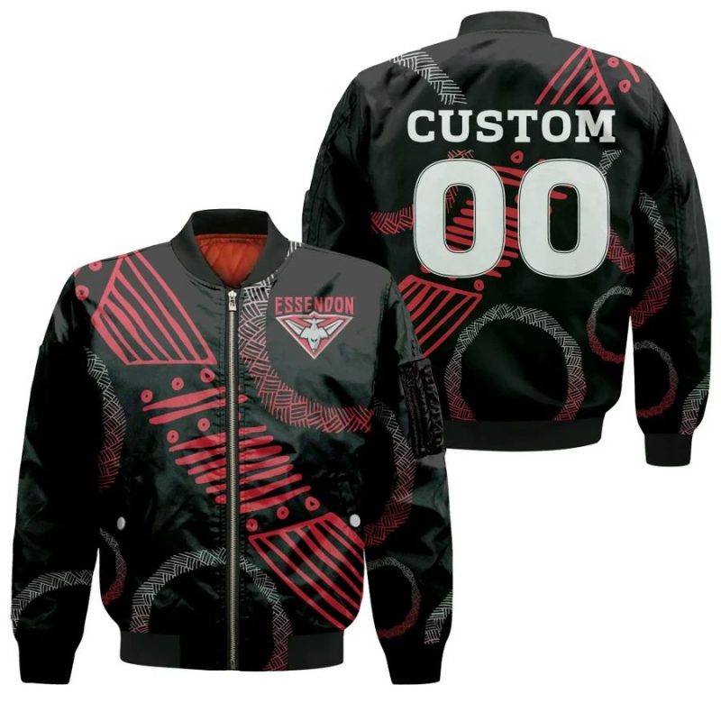AFL Essendon Bombers Custom Name Number Indigenous Bomber Jacket