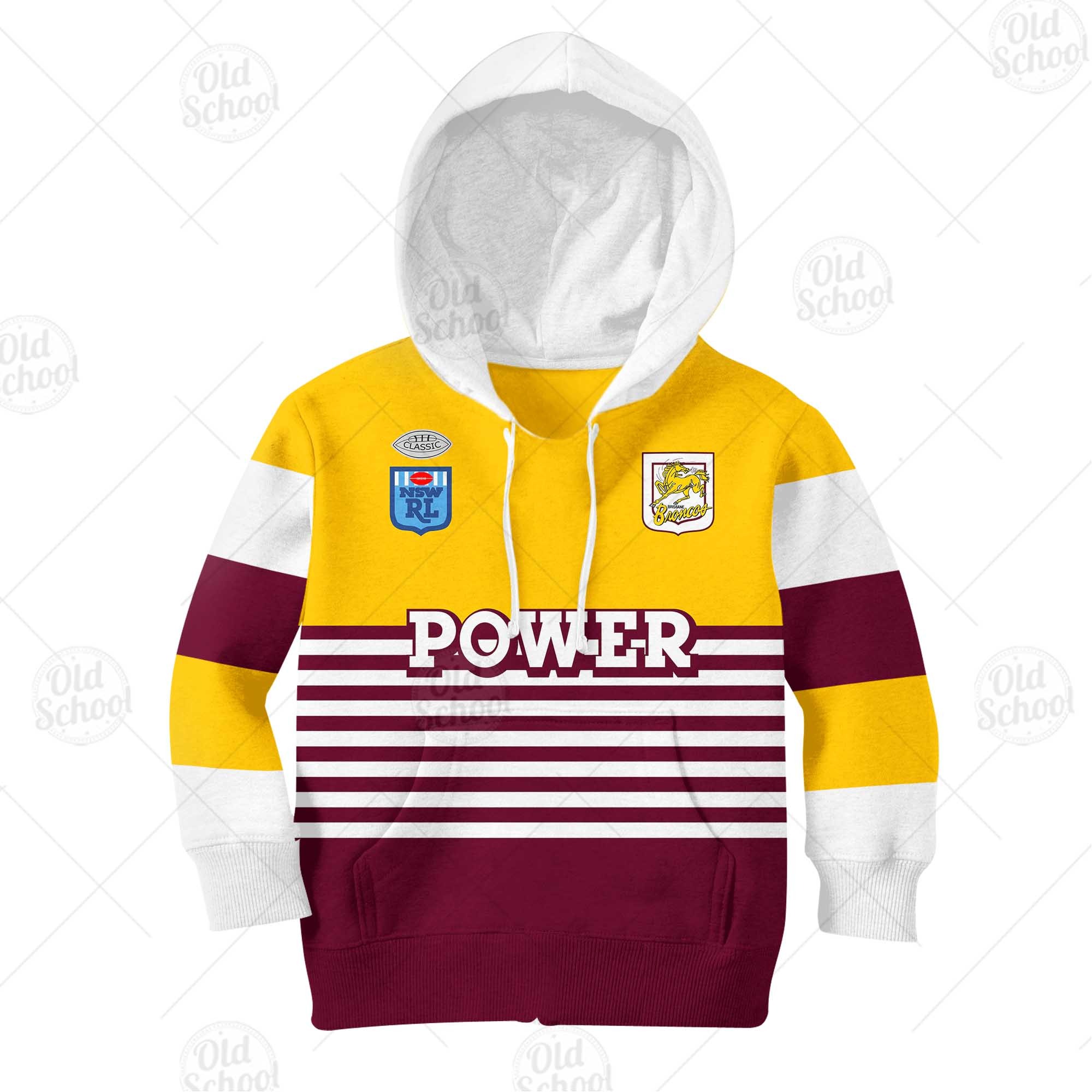 NRL Brisbane Broncos Custom Name Number 1988 NRL Vintage Retro Heritage Kids Pullover Hoodie
