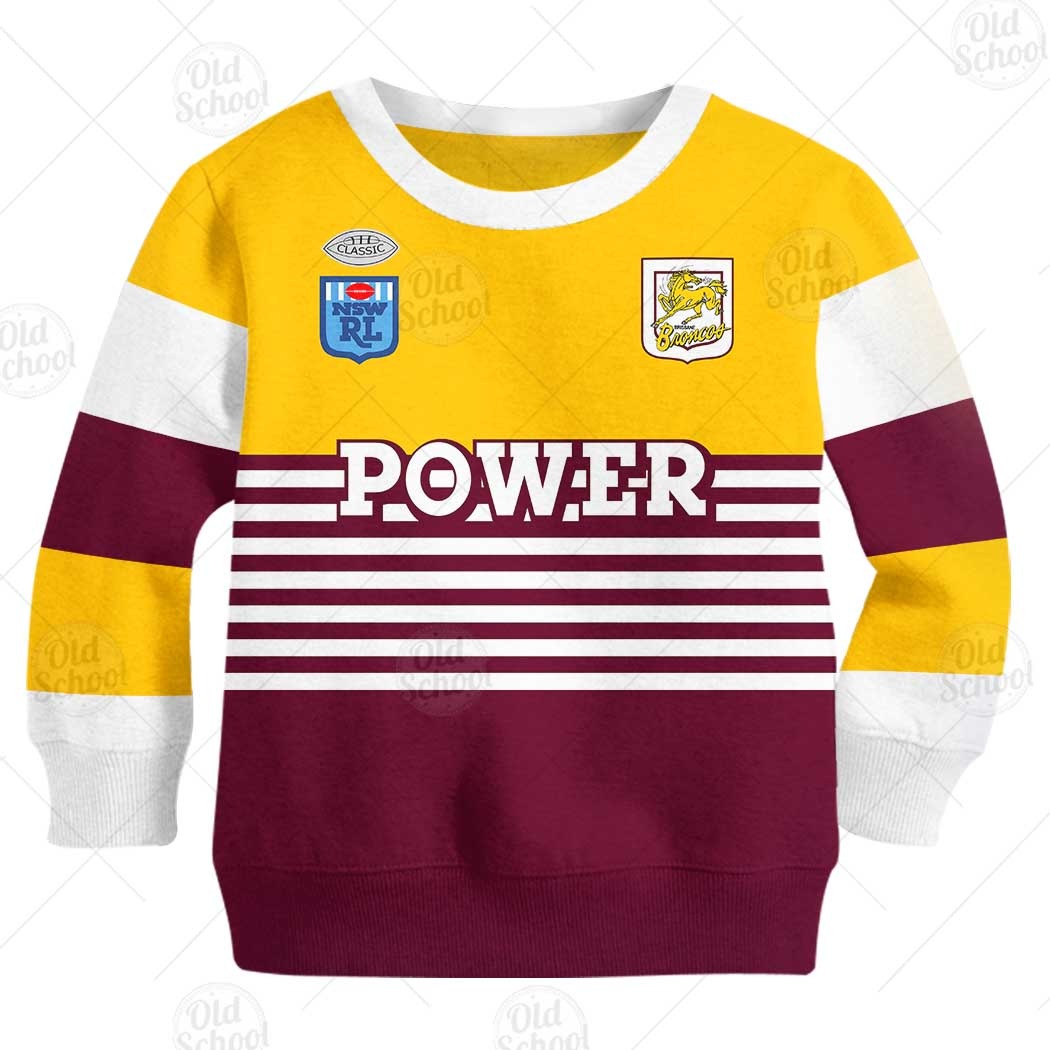 NRL Brisbane Broncos Custom Name Number 1988 NRL Vintage Retro Heritage Kids Sweatshirt