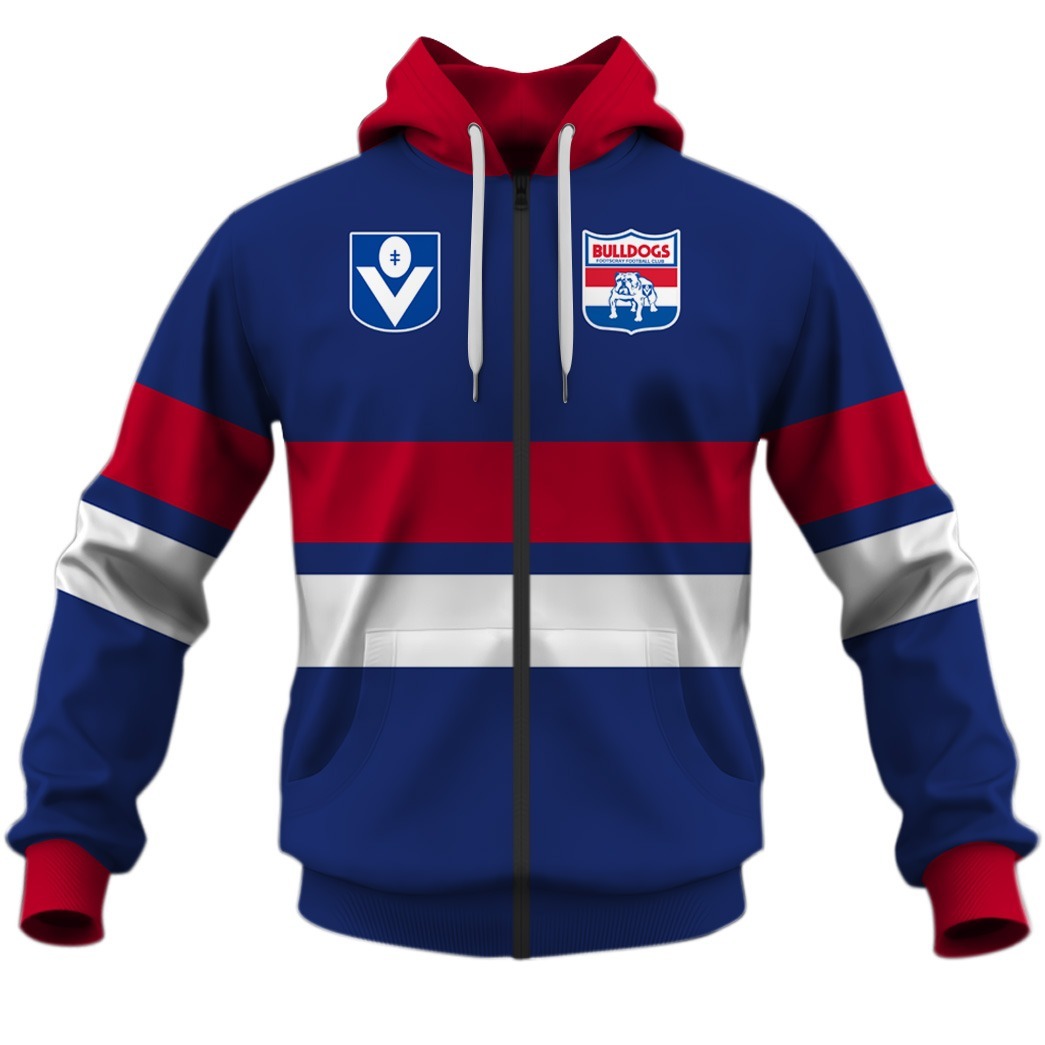AFL Western Bulldogs Custom Name Number Vintage Retro Guernsey Zip Up Hoodie AFL Western Bulldogs Custom Name Number Vintage Retro Guernsey Zip Up Hoodie