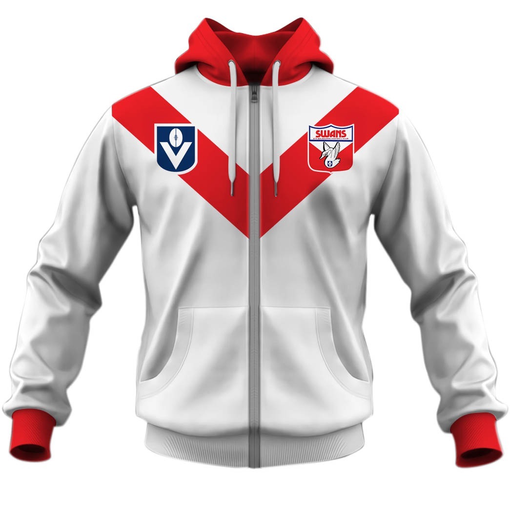 AFL Sydney Swans Custom Name Number Vintage Retro Guernsey Zip Up Hoodie