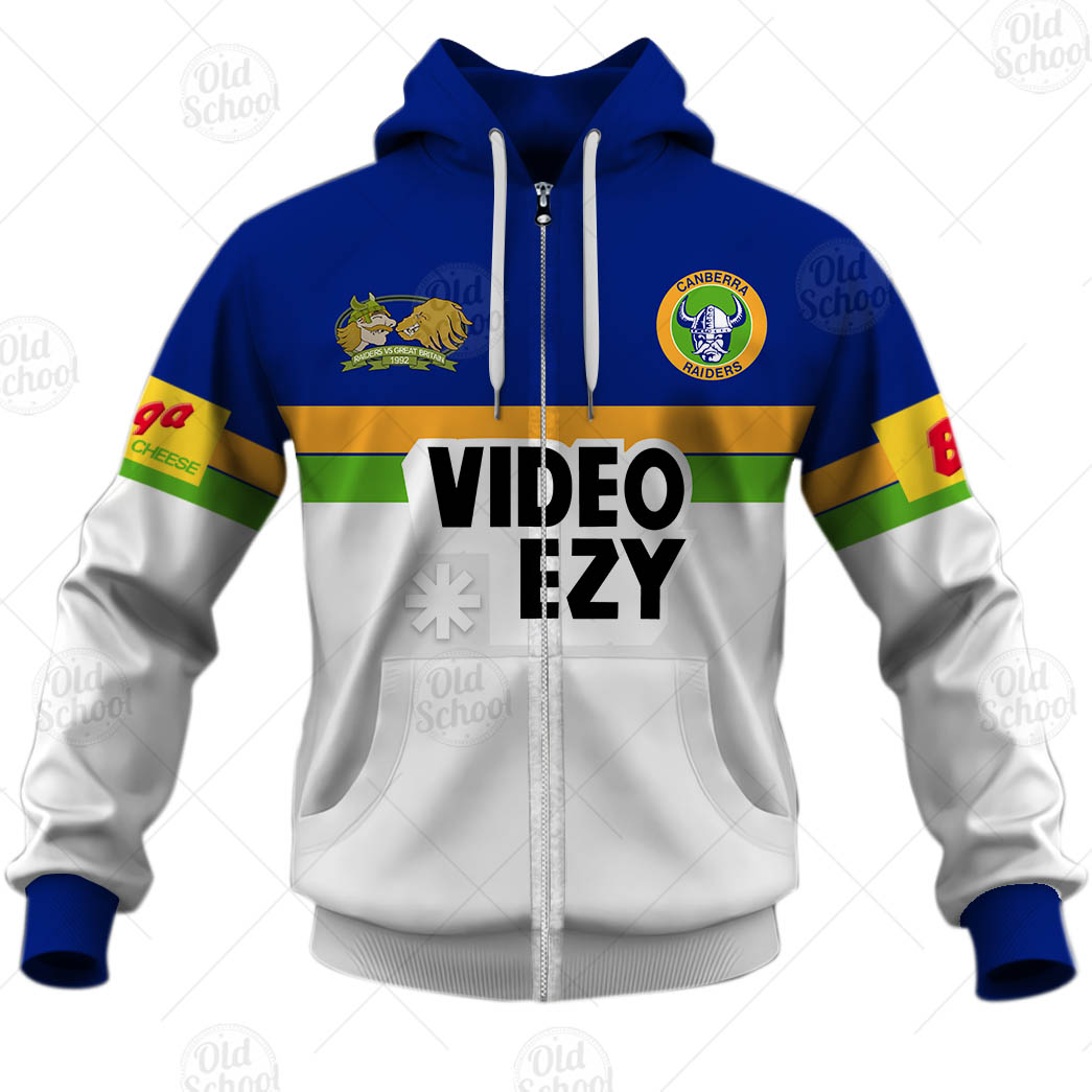 NRL Canberra Raiders Custom Name Number 1992 Great Britain Tour Vintage Retro Jersey Zip Up Hoodie NRL Canberra Raiders Custom Name Number 1992 Great Britain Tour Vintage Retro Jersey Zip Up Hoodie