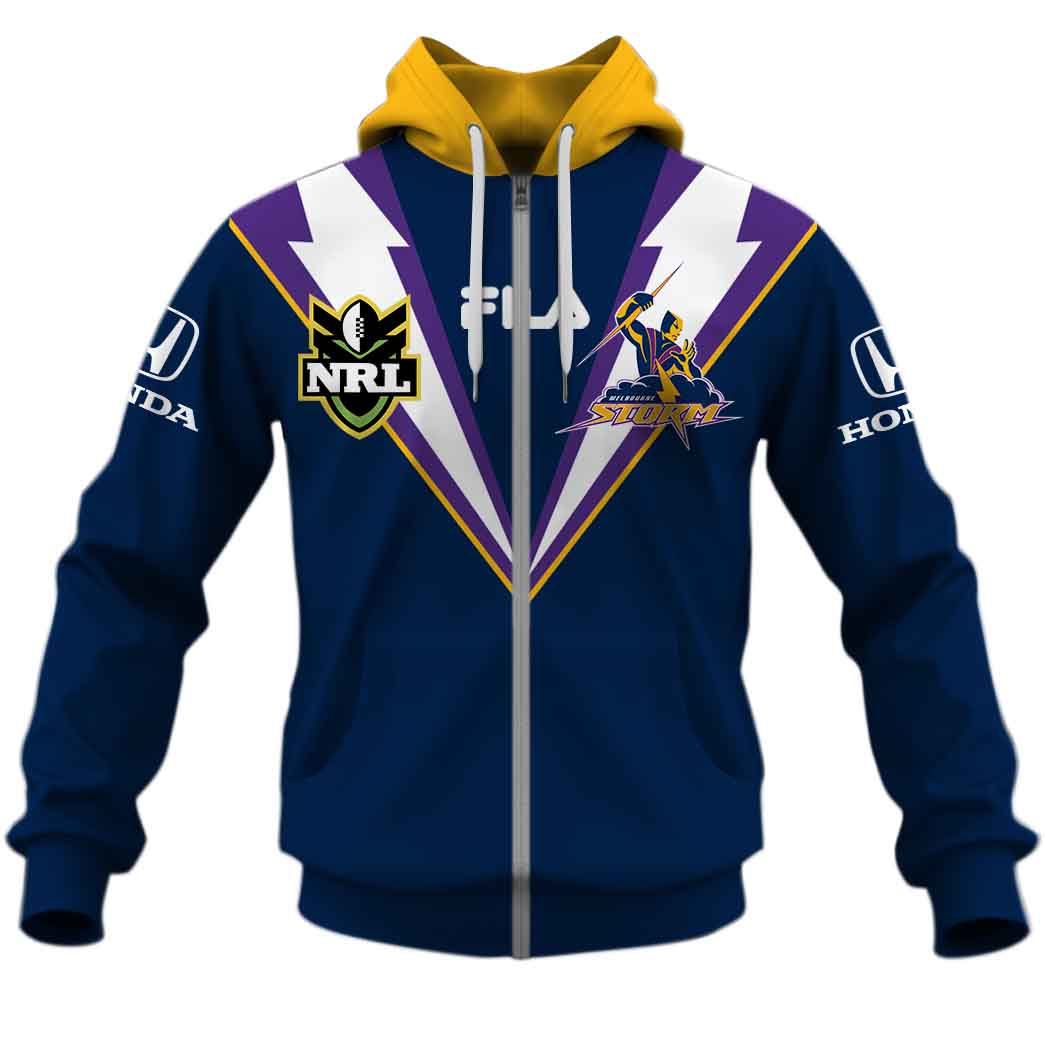 NRL Melbourne Storm Custom Name Number Vintage 1999 Home Jersey Zip Up Hoodie NRL Melbourne Storm Custom Name Number Vintage 1999 Home Jersey Zip Up Hoodie