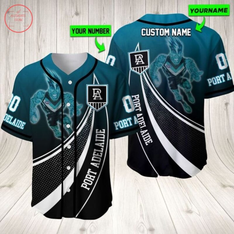 AFL Port Adelaide Custom Name Number Mascot Baseball Jersey V2