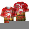 AFL Sydney Swans Custom Text Number Poppy Flowers Baseball Jersey
