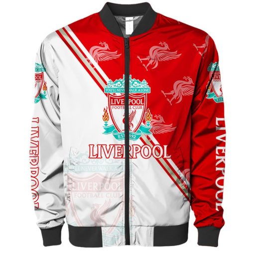 Liverpool FC Red White Bomber Jacket V4