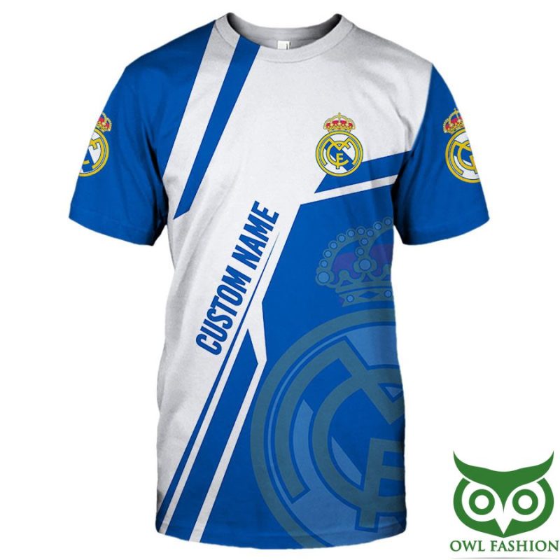 Real Madrid Custom Name Blue White Logo T-Shirt