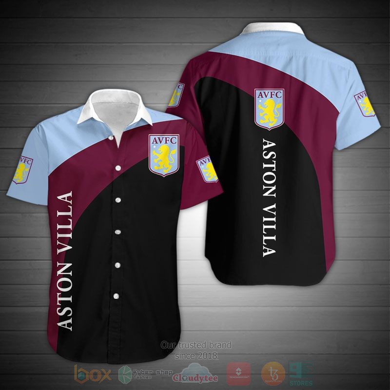 Aston Villa FC Claret Blue Black Hawaiian Shirt Aston Villa FC Claret Blue Black Hawaiian Shirt