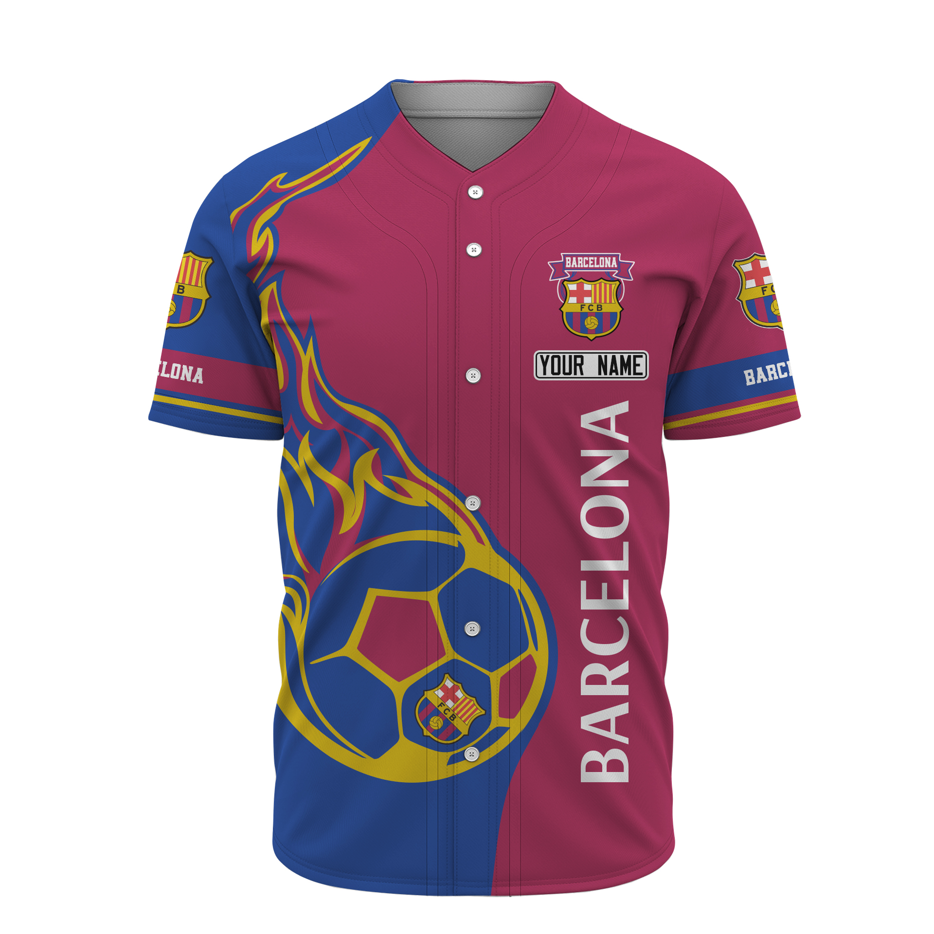 FC Barcelona Custom Name Red Blue Ball Baseball Jersey