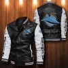 NRL Cronulla-Sutherland Sharks Black White Leather Bomber Jacket