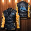 NRL Cronulla-Sutherland Sharks Black Yellow Leather Bomber Jacket