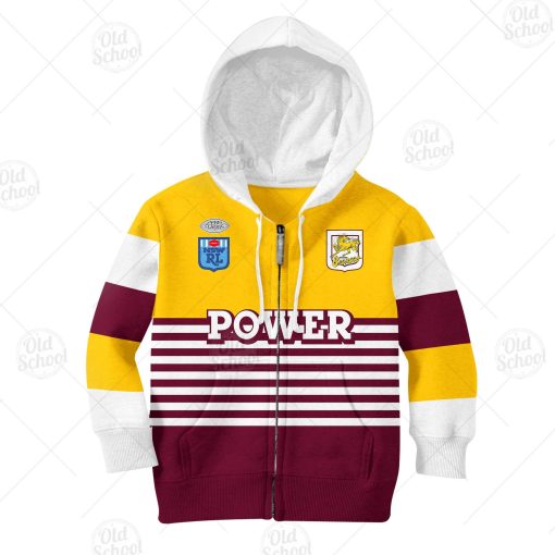 NRL Brisbane Broncos Custom Name Number 1988 Vintage Retro Heritage Jersey Kids Zip Up Hoodie