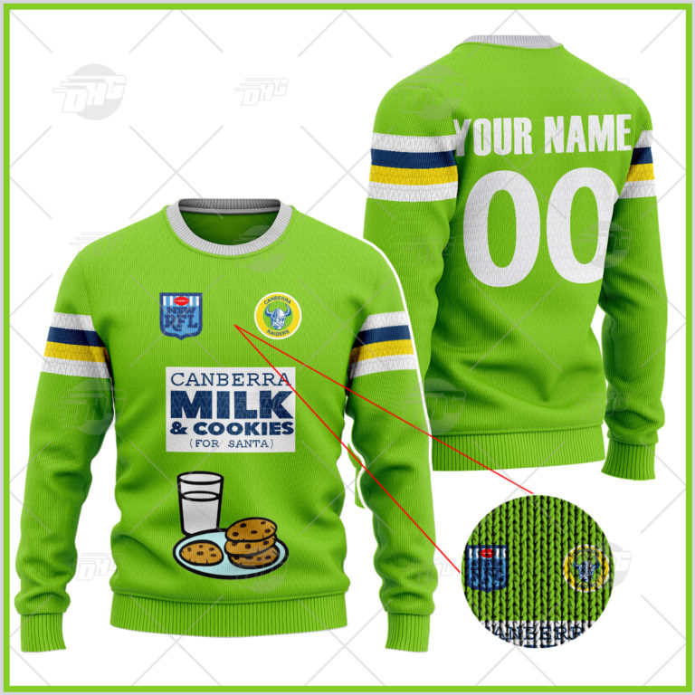NRL Canberra Raiders Custom Name Number Knit Vintage Jersey Ugly Christmas Sweater NRL Canberra Raiders Custom Name Number Knit Vintage Jersey Ugly Christmas Sweater