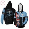 Manchester City Custom Name UK Flag Skull Sky Blue Zip Up Hoodie