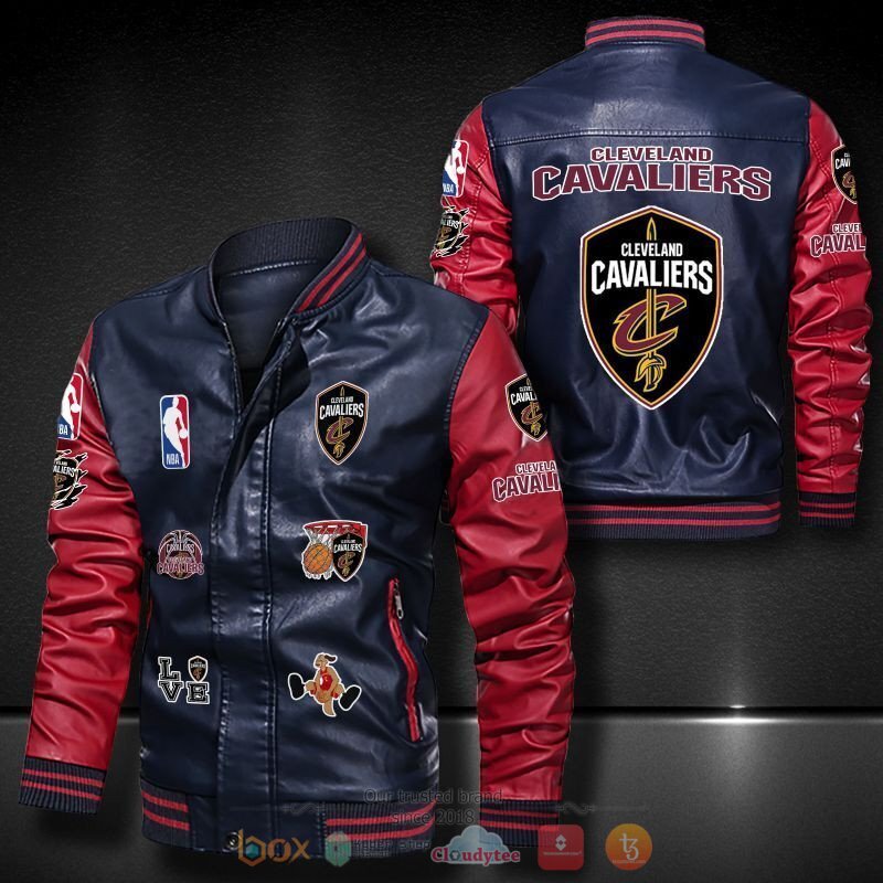 NBA Cleveland Cavaliers Navy Blue Red Logo Team Leather Bomber Jacket NBA Cleveland Cavaliers Navy Blue Red Logo Team Leather Bomber Jacket