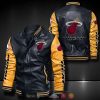 NBA Miami Heat Black Yellow Logo Team Leather Bomber Jacket