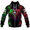 NRL South Sydney Rabbitohs Custom Name Number Rose Dragon Zip Up Hoodie