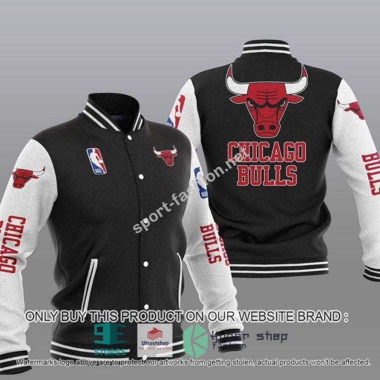 NBA Chicago Bulls Black White Baseball Jacket