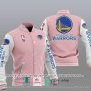 NBA Golden State Warriors Pink White Baseball Jacket