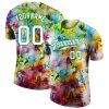 Custom Graffiti Pattern White-Kelly Green 3D T-Shirt