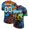 Custom Graffiti Pattern White-Aqua 3D T-Shirt