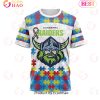 NRL Canberra Raiders Custom Name Number Autism Awareness T-Shirt