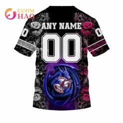 NRL Manly Warringah Sea Eagles Custom Name Number Rose Dragon T-Shirt