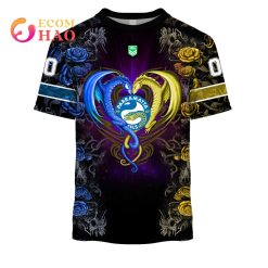 NRL Parramatta Eels Custom Name Number Rose Dragon T-Shirt
