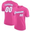 Custom Pink White-Light Blue T-Shirt