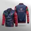 NRL Manly Warringah Sea Eagles Navy Blue Red Leather Bomber Jacket