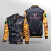 NRL Manly Warringah Sea Eagles Black Yellow Leather Bomber Jacket