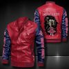 NBA Houston Rockets Red Navy Skull Leather Bomber Jacket