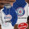 NBA Los Angeles Clippers Custom Name White Blue Half Pullover Hoodie