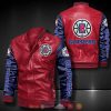 NBA Los Angeles Clippers Red Navy Blue Leather Bomber Jacket