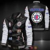NBA Los Angeles Clippers Black White Logo Team Leather Bomber Jacket
