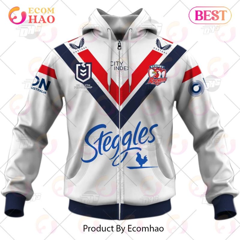 NRL Sydney Roosters Custom Name Number 2023 Away Jersey Zip Up Hoodie
