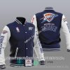 NBA Oklahoma City Thunder Navy Blue White Baseball Jacket
