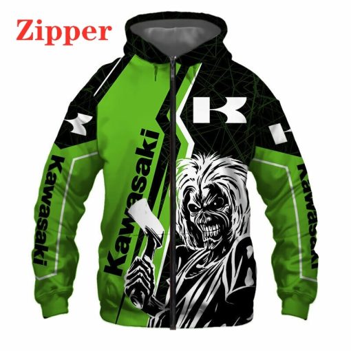 Kawasaki Motorcycles Skull Zip Up Hoodie