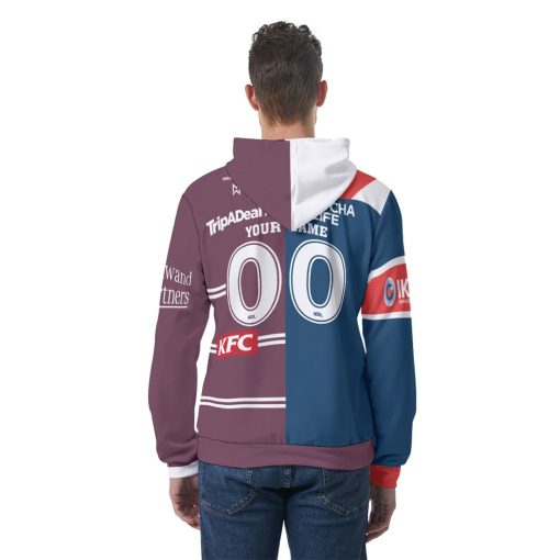 NRL 2 Teams Custom Name Number Half Jersey Pullover Hoodie