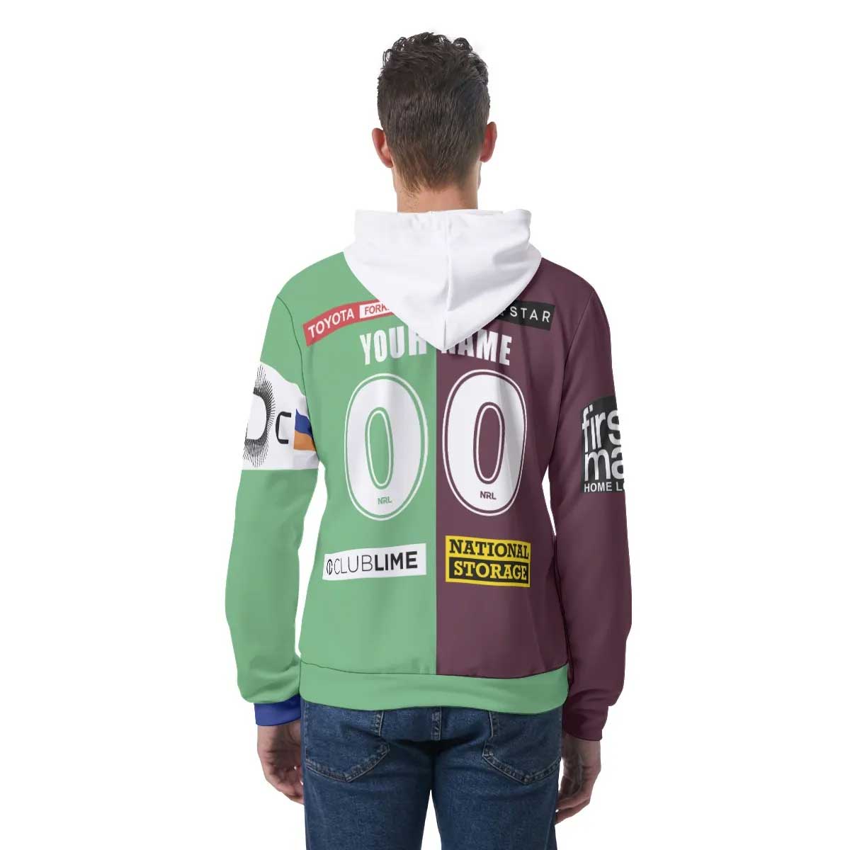 NRL 2 Teams Custom Name Number Half Jersey Pullover Hoodie NRL 2 Teams Custom Name Number Half Jersey Pullover Hoodie