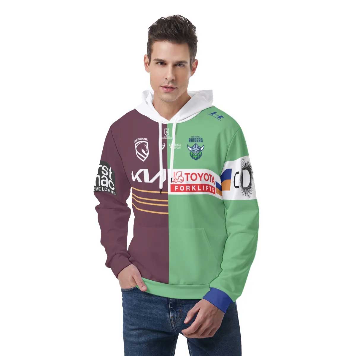 NRL 2 Teams Custom Name Number Half Jersey Pullover Hoodie NRL 2 Teams Custom Name Number Half Jersey Pullover Hoodie