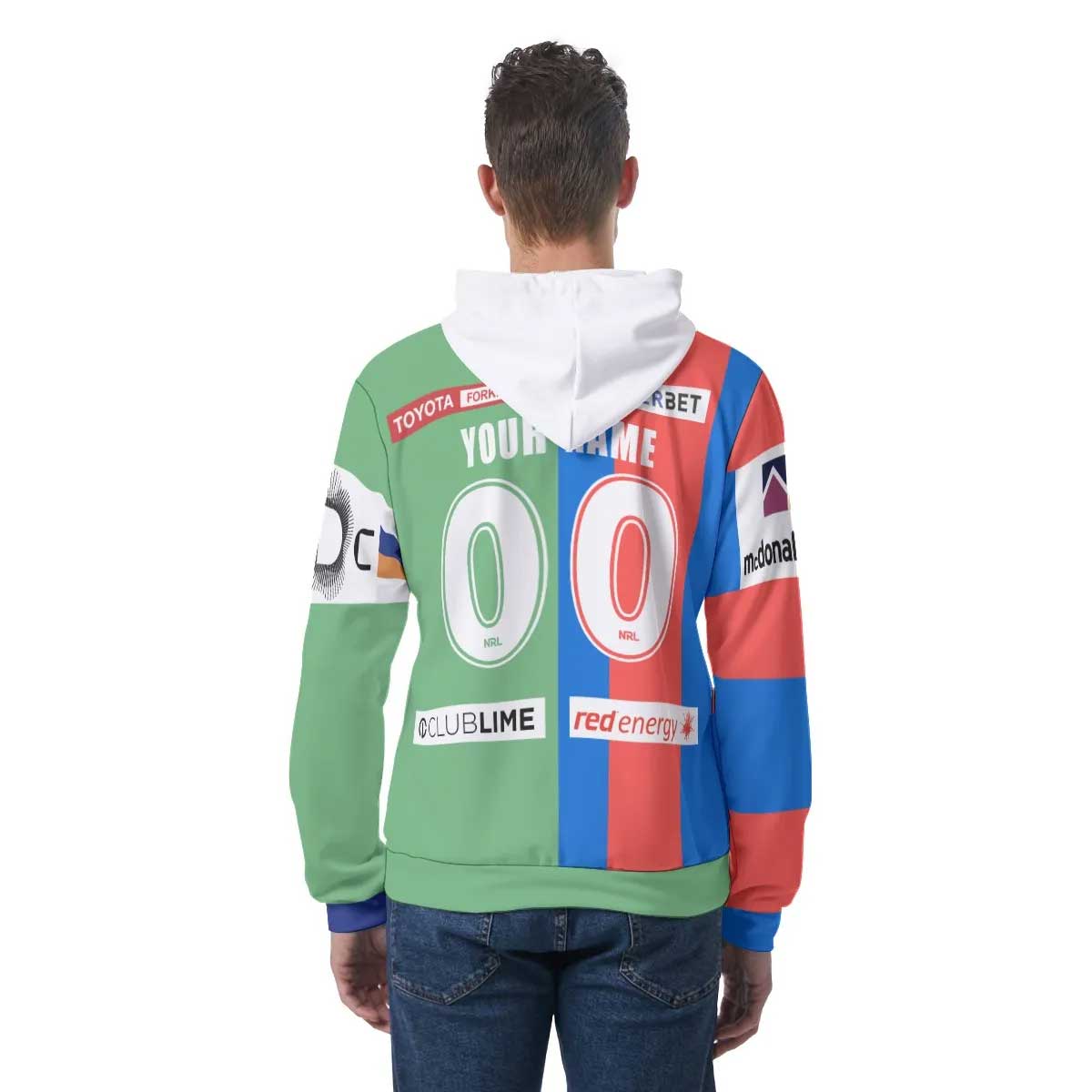 NRL 2 Teams Custom Name Number Half Jersey Pullover Hoodie NRL 2 Teams Custom Name Number Half Jersey Pullover Hoodie