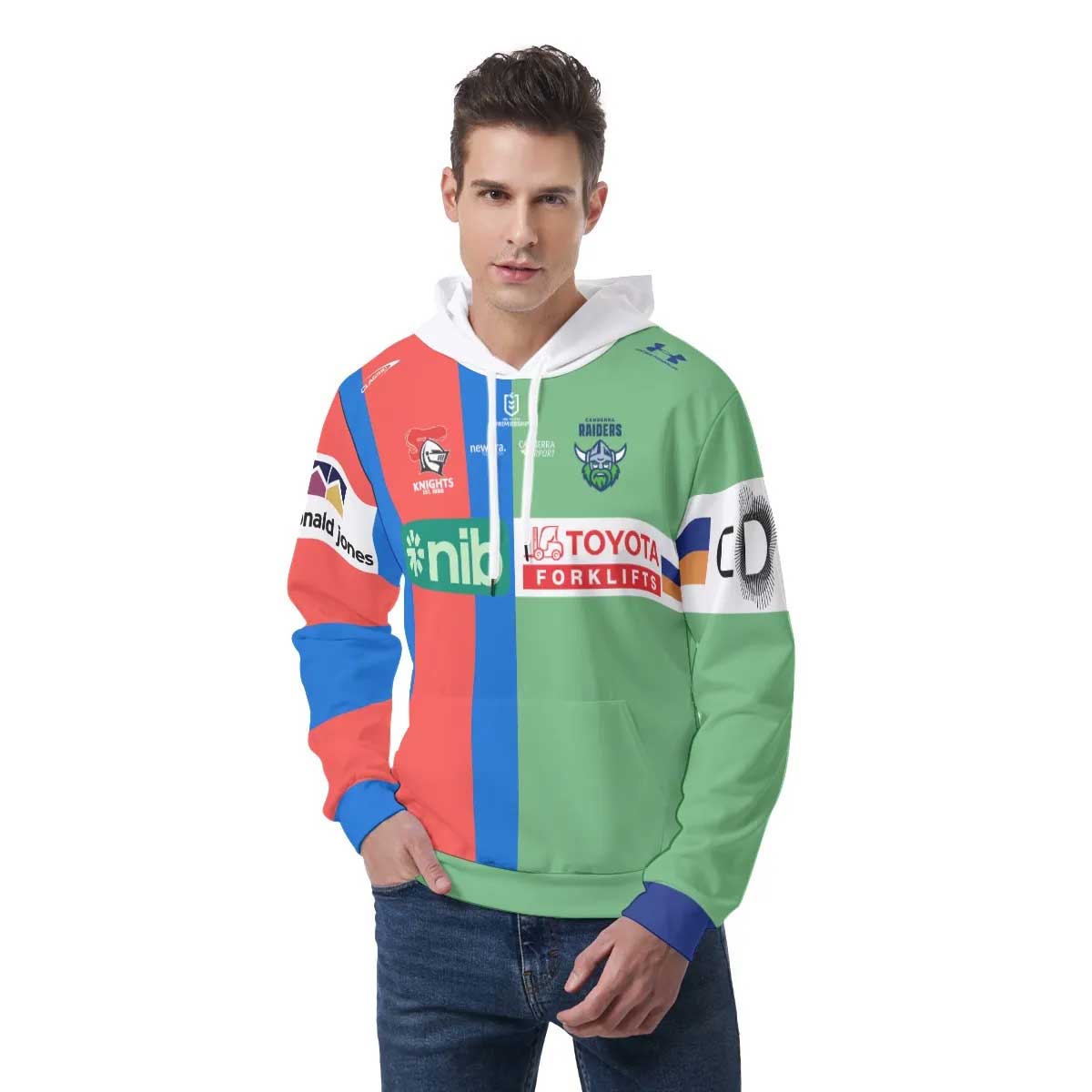 NRL 2 Teams Custom Name Number Half Jersey Pullover Hoodie NRL 2 Teams Custom Name Number Half Jersey Pullover Hoodie