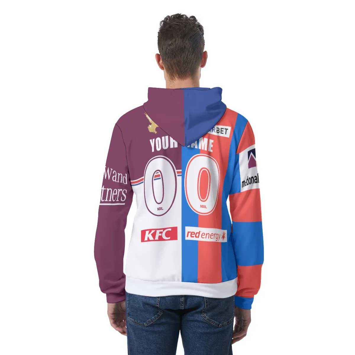 NRL 2 Teams Custom Name Number Half Jersey Pullover Hoodie NRL 2 Teams Custom Name Number Half Jersey Pullover Hoodie