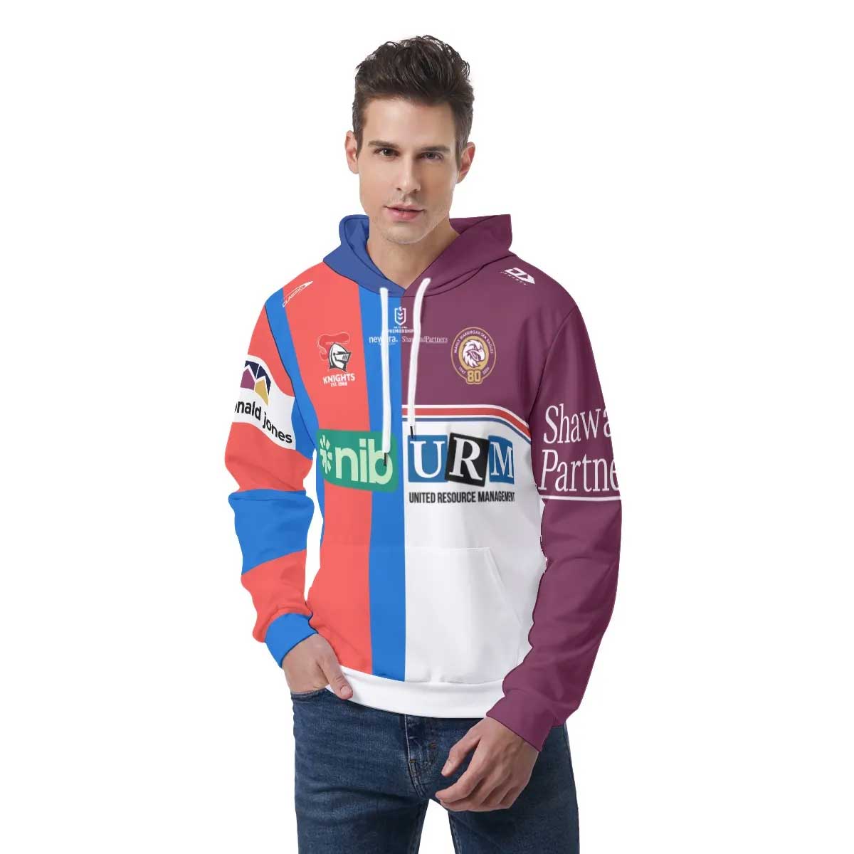 NRL 2 Teams Custom Name Number Half Jersey Pullover Hoodie NRL 2 Teams Custom Name Number Half Jersey Pullover Hoodie