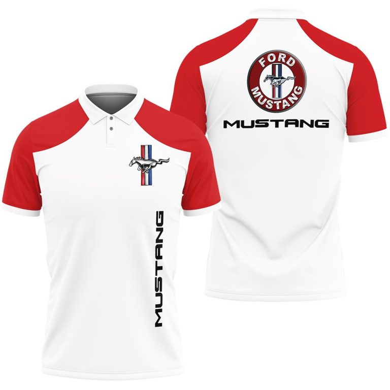 Ford Mustang Red White Polo Shirt
