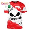 NRL Dolphins Custom Name Number Halloween Style T-Shirt