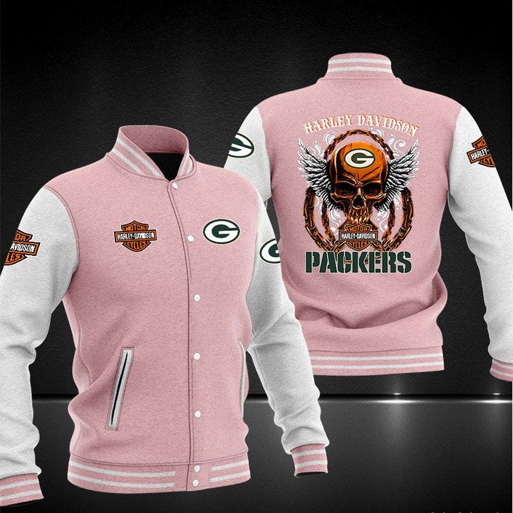 NFL Green Bay Packers Pink Harley Davidson Baseball Jacket